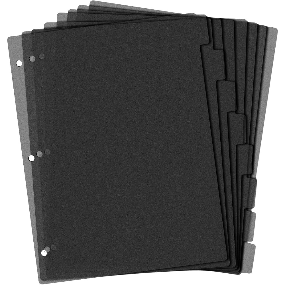Index Tab Divider - 8 Tab Black Plastic Binder Dividers